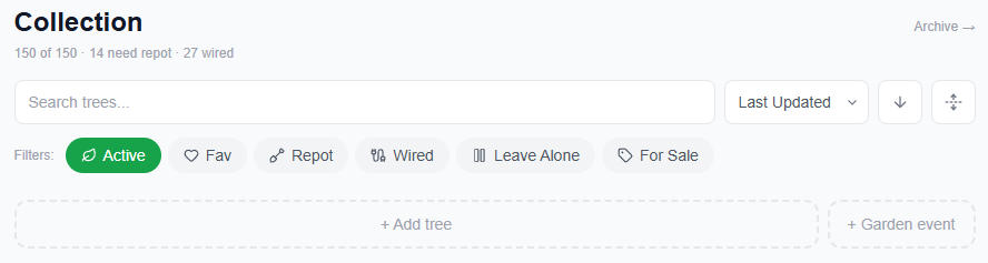 Collection search bar and filter chips